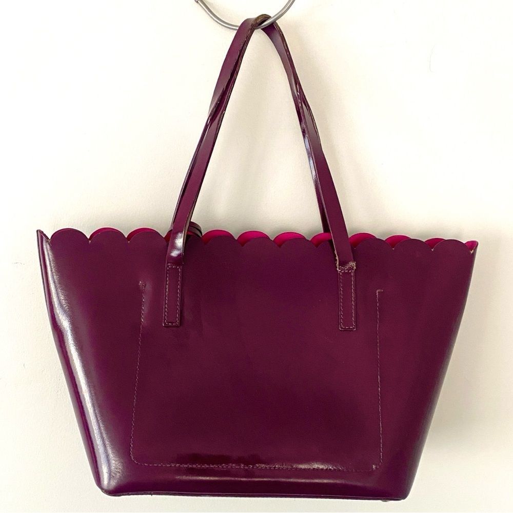 Kate Spade Lily Avenue Carrigan Leather Scallop-Edged Tote Burgundy Bag Tag Chic - Picture 5 of 12